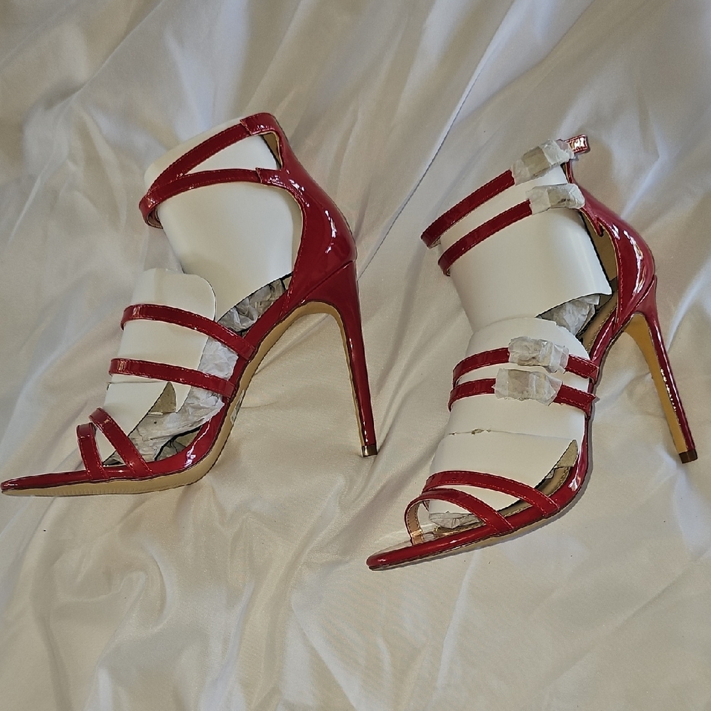 Elegant Red Strappy Heels - Picture 2 of 6